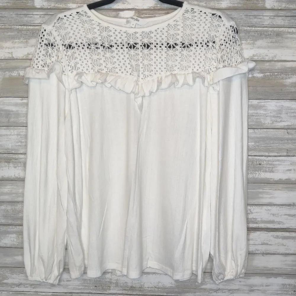 White Patchwork Lace Long Sleeve Top NEW - Picture 4 of 9